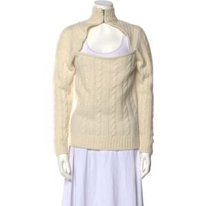 Ganni Womens Zip Mock Neck Sweater Cream Alpaca Wool Knit Long Sleeve M